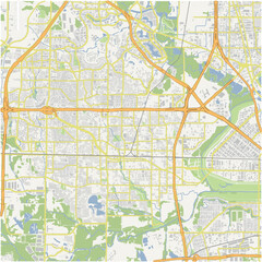 Map of Irving in Texas in a normal road map style. Contains layered vector with roads water, parks, etc.