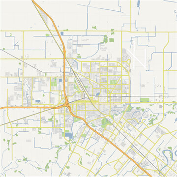 Map of Harlingen in Texas in a normal road map style. Contains layered vector with roads water, parks, etc.