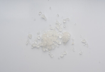 Dead sea salt pile, white crystals for body spa, sodium chloride similar to crushed ice, spa scrub