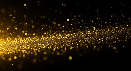 Golden Glitter Sparkles Flowing on Dark Background