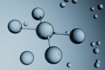 A cluster of blue spheres with a line connecting them