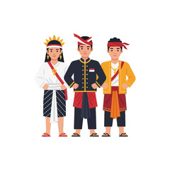 Vector Illustration of Traditional Cultural Costume Characters in Modern Flat Style with Bright Colors for Cultural Festival Design