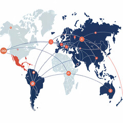 Global network map connecting continents for international business and logistics worldwide connections and trade routes
