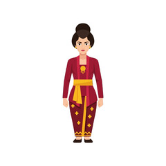 Vector Illustration of Traditional Woman in Cultural Attire in Modern Style with Rich Red and Gold Colors