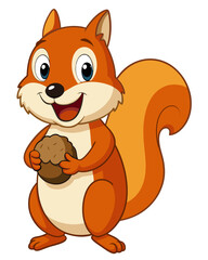 Cute cartoon squirrel holding nut illustration for kids educational resources and design projects