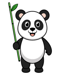Cute panda bear illustration holding bamboo stalk drawing for kids coloring page and clip art project needs