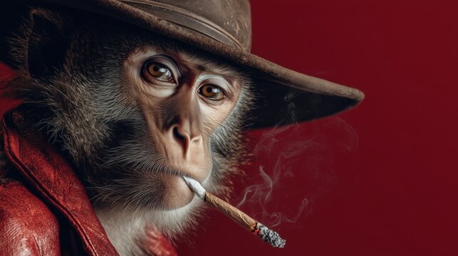 Retrato de un simio con un cigarro, con un aire de melancol&iacute;a y sofisticaci&oacute;n.