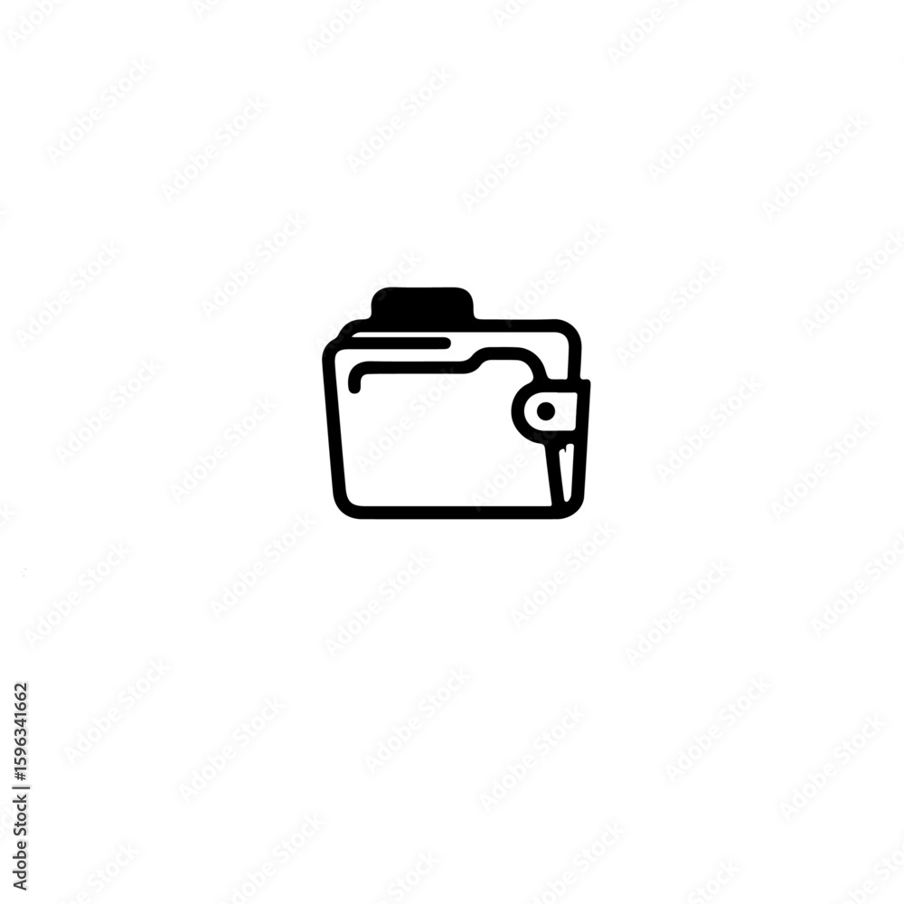 Poster a simple line drawing of a wallet with a flap and button closure design