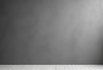 Empty black wall with white wooden floor background