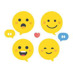 social media icons vector round yellow cartoon bubble emoticons comment social media chat comment reactions, icon template face tear, smile