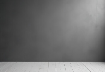 Empty black wall with white wooden floor background