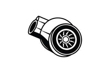Detailed Black and White Turbocharger Illustration Featuring a Radial Compressor Wheel and Volute Housing Presented as a Silhouette turbocharger depicted clean