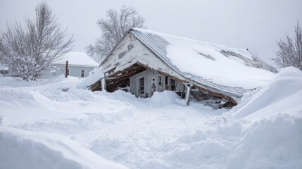 Snow Buried House Winter Storm Damage