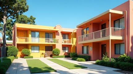 Colorful Low-Rise Apartment Buildings with Courtyard