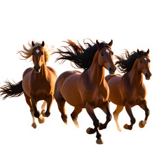 Obraz premium Stylized Desert Horses with Flowing Manes Galloping Through Hazy Dunes, Dreamlike Scene