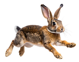 Obraz premium Brown Rabbit Mid-Jump with Motion Blur Effect, Dynamic Pose, Transparent Background PNG