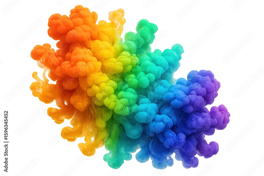 Poster colorful ink cloud exploding on transparent background, creating a vibrant and dynamic visual effect
