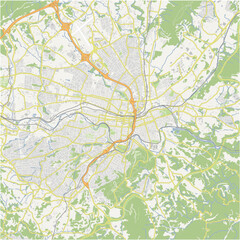 Map of Roanoke in Virginia in a normal road map style. Contains layered vector with roads water, parks, etc.