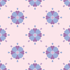 Abstract ethnic flower seamless pattern.Beutiful purple texture in vintage American,Mexican,African, mediterranean style.Aztec geometric fabric folk art background.Element boho design for print decor.