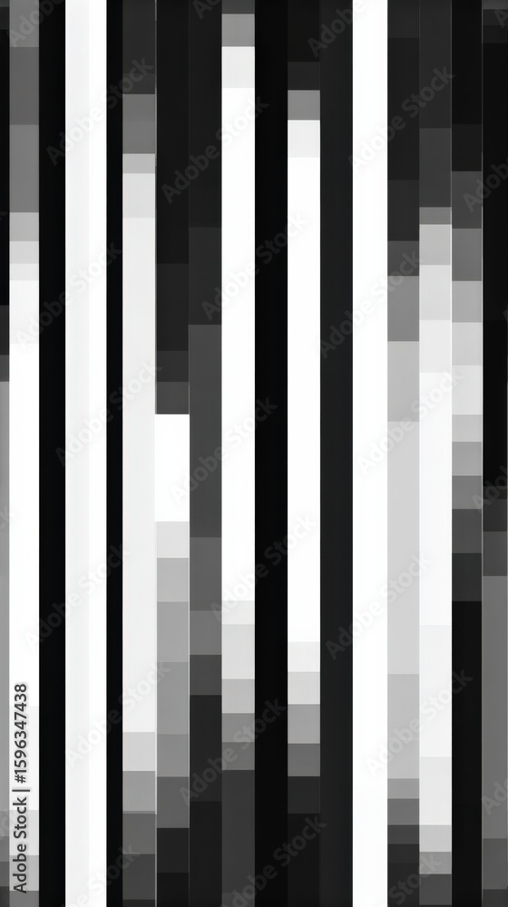 Poster abstract black and white vertical striped pattern with varying widths and shades creating a modern g