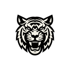 Flat design of a tribal tiger head with fang emphasis