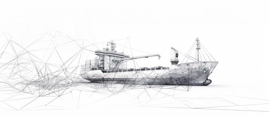 Wireframe Cargo Ship on White Background.
