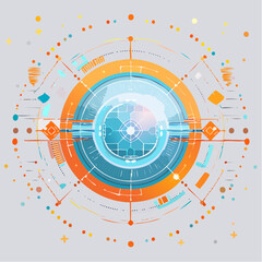 Dynamic, futuristic design with contrasting elements. Intricate geometric shapes and glowing accents