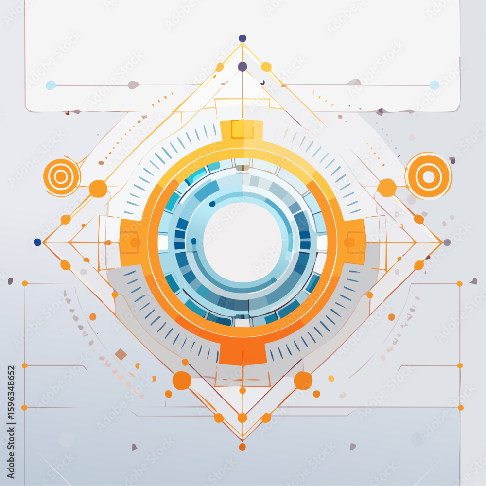 Poster dynamic, futuristic design with contrasting elements. intricate geometric shapes and glowing accents