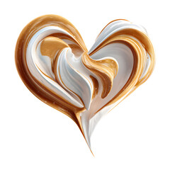 Swirl of creamy caramel and white frosting forms a glossy heart shape with delicate textures and a luxurious feel