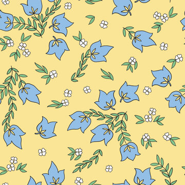 seamless cute simple flower pattern vector on yellow background
