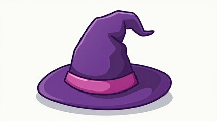 Naklejka premium A stylized witch's hat with a curved point and pink ribbon, depicted on a clean, white background.