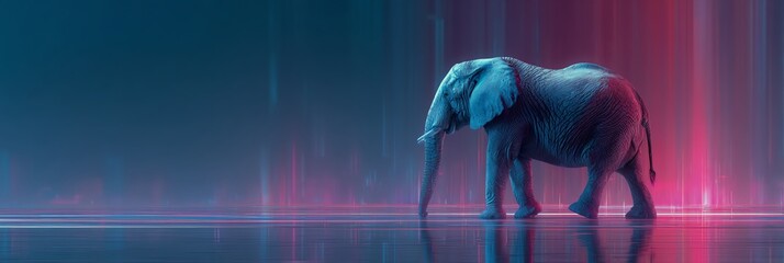 Digital elephant in vibrant colors against a gradient background.