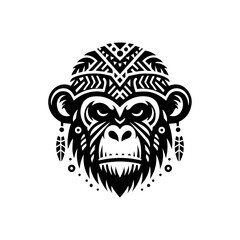 Flat design of tribal chimpanzee head mask