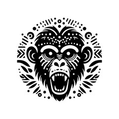 Flat design of tribal chimpanzee head mask