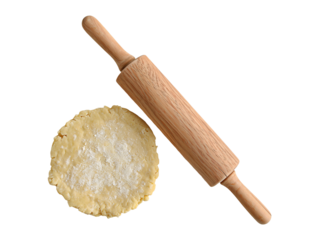 Rolling pin with dough circle isolated on transparent or white background, png