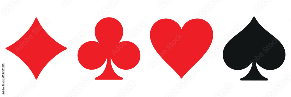 Poster classic card suits a simple yet recognizable collection of gambling and game symbols of diamonds clu
