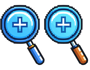 Obraz premium Dual Zoom In and Zoom Out Icons in Pixel Art Style, Side-by-Side Arrangement, Transparent Background PNG