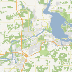 Map of Chipewa Falls in Wisconsin in a normal road map style. Contains layered vector with roads water, parks, etc.
