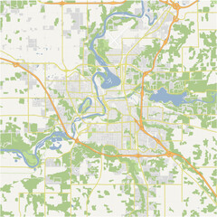 Fototapeta premium Map of Eau Claire in Wisconsin in a normal road map style. Contains layered vector with roads water, parks, etc.