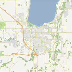 Fototapeta premium Map of Fond du Lac in Wisconsin in a normal road map style. Contains layered vector with roads water, parks, etc.