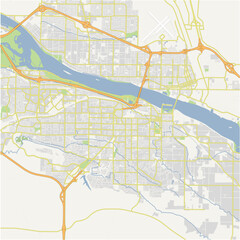 Obraz premium Map of Kennewick in Washington in a normal road map style. Contains layered vector with roads water, parks, etc.