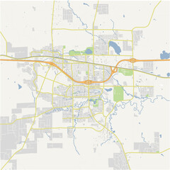 Map of Gilette in Wyoming in a normal road map style. Contains layered vector with roads water, parks, etc.