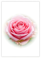 A pink flower with a white background. The flower is surrounded by a white border. The image has a soft and delicate feel to it