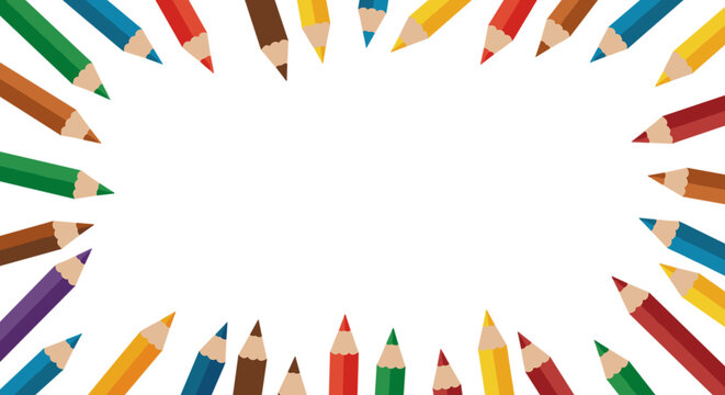  Frame made of colorful pencils PNG simple vector illustration on transparent background – graphic element or clipart