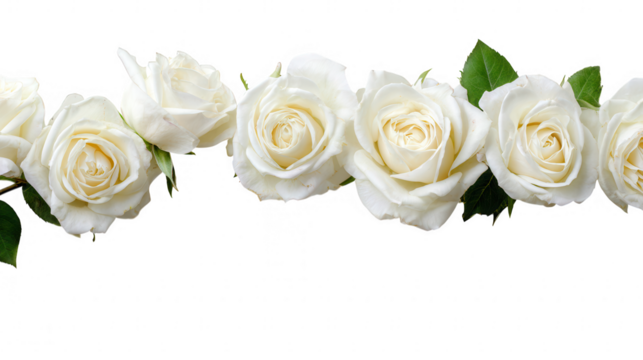 Elegant White Rose Flower Border with Green Leaves on Transparent Background
