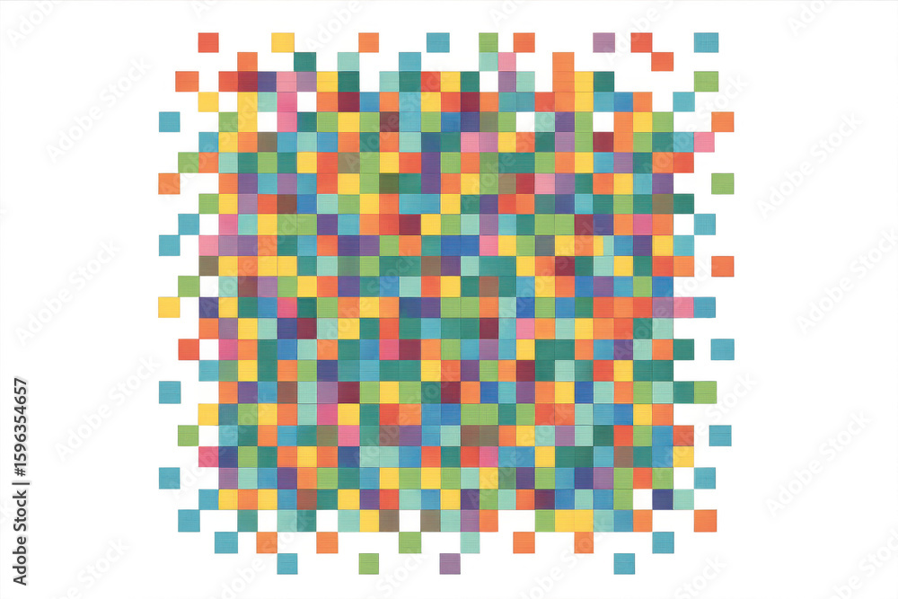 Fototapete Vibrant multicolored square tiles creating a pixelated mosaic design, ideal for projects needing a transparent background