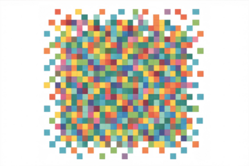 Vibrant multicolored square tiles creating a pixelated mosaic design, ideal for projects needing a transparent background