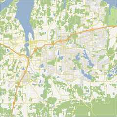 Map of Olympia in Washington in a normal road map style. Contains layered vector with roads water, parks, etc.
