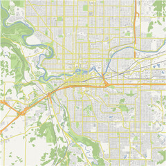 Obraz premium Map of Spokane in Washington in a normal road map style. Contains layered vector with roads water, parks, etc.