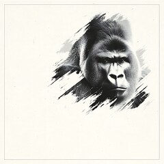 Powerful Silverback Gorilla Close Up Portrait Artistic Brush Strokes Monochrome